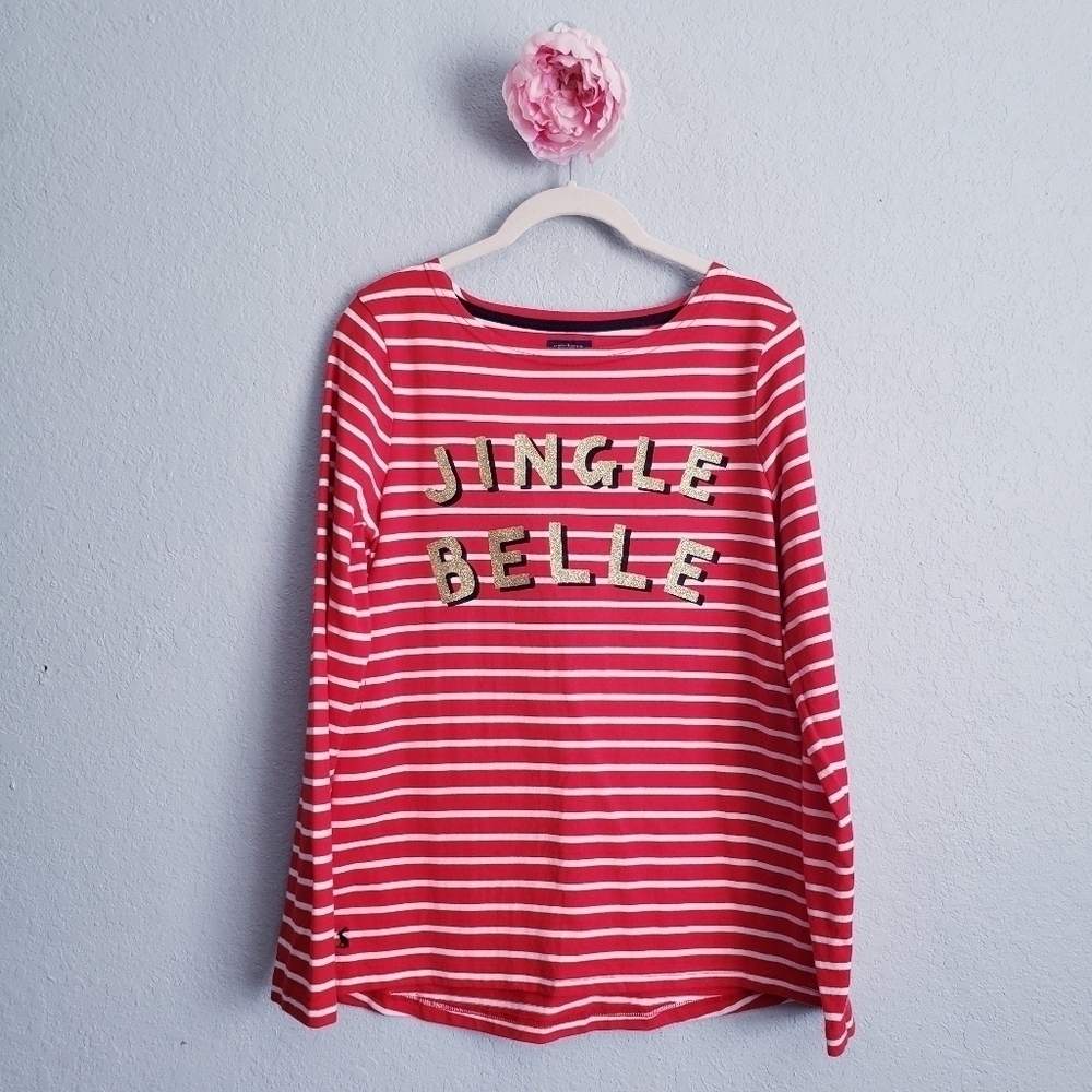 Joules Red And White Nautical Stripe Jingle Bell Harbour Long Sleeve Jersey Top